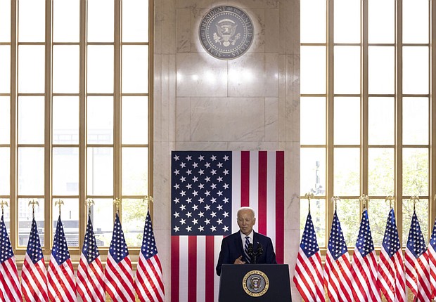 President Joe Biden speaks on June 28, 2023, about his economic policies at the old main post office in Chicago. ((Brian Cassella Chicago Tribune/TNS))