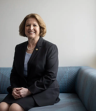 Texas A&M University President M. Katherine Banks at the Zachry Engineering Education Complex in College Station on March 30, 2021. Credit: Mark Felix for The Texas Tribune