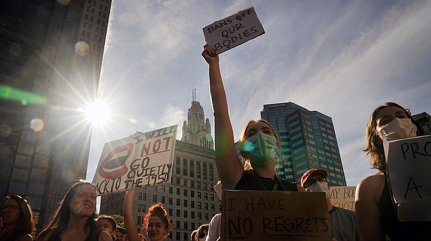 Hundreds of people rallied at the Ohio Statehouse and marched through downtown Columbus in support of abortion after the Supreme Court overturned Roe vs. Wade on June 24, 2022.
Mandatory Credit:	Barbara J. Perenic/Columbus Dispatch/USA Today Network