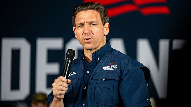 Republican presidential candidate and Florida Gov. Ron DeSantis speaks during a campaign rally on June 26, in Eagle Pass, Texas.
Mandatory Credit:	Brandon Bell/Getty Images North