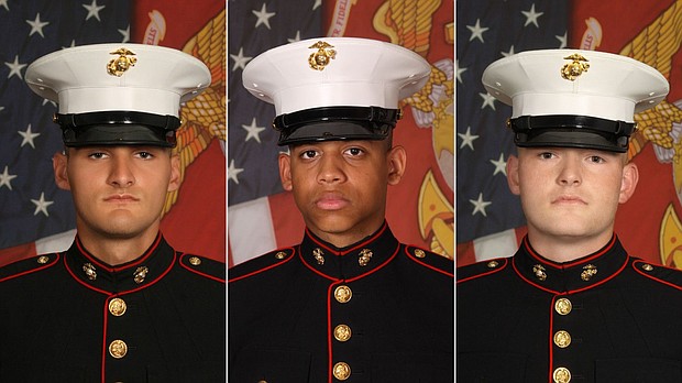 From left, US Marine Corps Lance Cpl. Merax C. Dockery, Lance Cpl. Ivan R. Garcia and Lance Cpl. Tanner J. Kaltenberg are seen here in a split image.
Mandatory Credit:	US Marine Corps