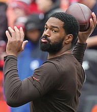 Jacoby Brissett signed a one-year, $10 million contract in March with the Washington Commanders. His career record as a starter is 18-30, including 4-7 a season ago in Cleveland. His passer rating with the Browns was a career high 88.9.