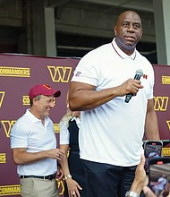 In addition to owning a chain of movie theaters, restaurants, several Starbucks locations and a stake in the Los Angeles Dodgers, Earvin “Magic” Johnson is officially a part-owner of the NFL’s Washington Commanders.
