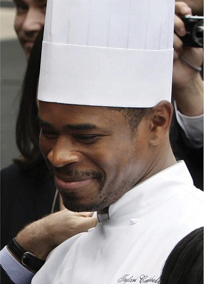White House Chef Tafari Campbell smiles in November 2008, on the South Lawn of the White House.