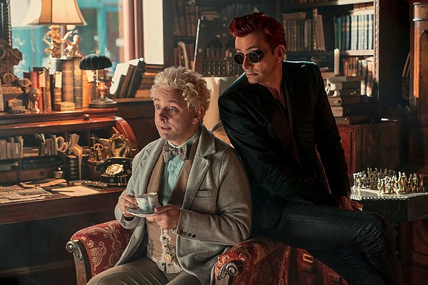 Michael Sheen and David Tennant in Season 2 of Amazon's "Good Omens."
Mandatory Credit:	Mark Mainz/Prime Video