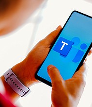 The Microsoft Teams logo is displayed on a smartphone screen.
Mandatory Credit:	Rafael Henrique/SOPA Images/Shutterstock