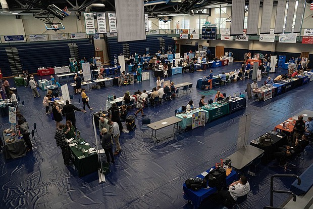 Attendees at a career fair at a community college in Bolivia, North Carolina, US, on Thursday, April 20, 2023.
Mandatory Credit:	Allison Joyce/Bloomberg/Getty Images