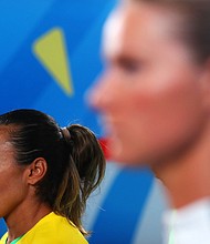Marta wore deep red lipstick at the 2019 World Cup.
Mandatory Credit:	Paul Currie/FIFA/Getty Images
