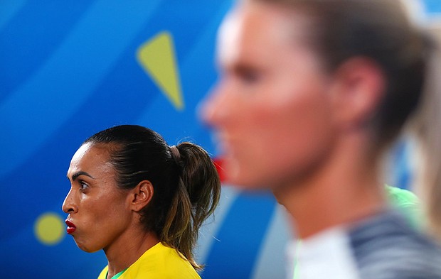 Marta wore deep red lipstick at the 2019 World Cup.
Mandatory Credit:	Paul Currie/FIFA/Getty Images