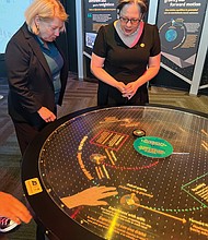 Congresswoman Jennifer McClellan and NASA’s Deputy Administrator Pam Melroy tour the Science Museum of Virginia’s exhibit, “Space: An Out-of-Gravity Experience” on Monday. They later participated in a panel discussion about climate change.