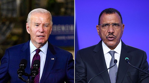 President Joe Biden and Niger's President Mohamed Bazoum appear in this split image.
Mandatory Credit:	Getty Images/AP