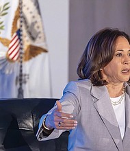Responding to Florida Gov. Ron DeSantis’ challenge to debate the merits of the his state’s new curriculum on African-American history, Vice President Kamala Harris on Tuesday told a cheering audience at a convention of Black women missionaries in Orlando: “I’m here in Florida. And I will tell you there is no roundtable, no lecture, no invitation we will accept to debate an undeniable fact: There were no redeeming qualities of slavery.”