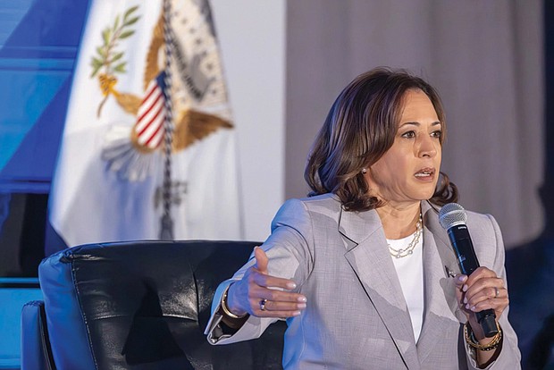 Responding to Florida Gov. Ron DeSantis’ challenge to debate the merits of the his state’s new curriculum on African-American history, Vice President Kamala Harris on Tuesday told a cheering audience at a convention of Black women missionaries in Orlando: “I’m here in Florida. And I will tell you there is no roundtable, no lecture, no invitation we will accept to debate an undeniable fact: There were no redeeming qualities of slavery.”