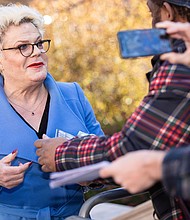 Eddie Izzard interacts with fans upon arrival at the Olivier Awards in London on April 2.
Mandatory Credit:	Vianney Le Caer/Invision/AP