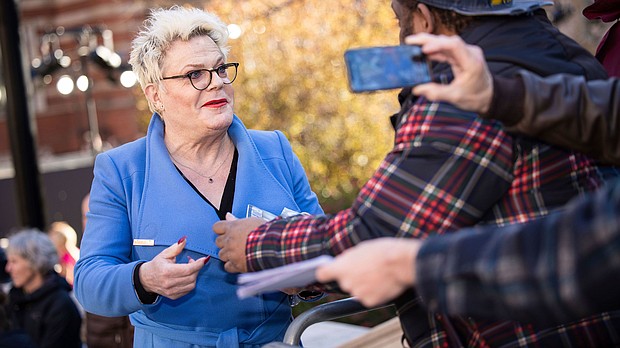 Eddie Izzard interacts with fans upon arrival at the Olivier Awards in London on April 2.
Mandatory Credit:	Vianney Le Caer/Invision/AP