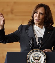 Vice President Kamala Harris delivers remarks while visiting Sycamore & Oak, a minority-owned retail village that houses other local small businesses, on August 4 in Washington, DC.
Mandatory Credit:	Chip Somodevilla/Getty Images