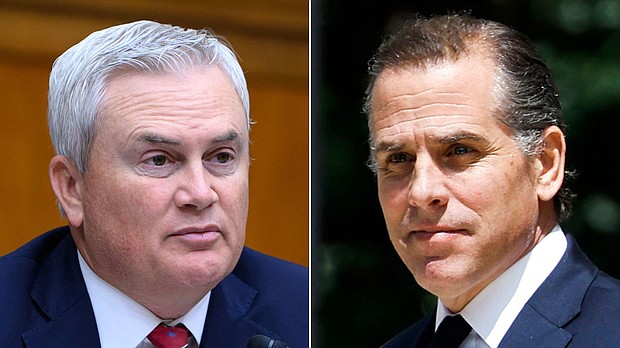 At left, Rep. James Comer of Kentucky, and, at right, Hunter Biden. House Oversight Republicans laid out their intention to accuse President Joe Biden of corruption even without direct evidence that he financially benefited from Hunter Biden’s foreign business dealings.
Mandatory Credit: