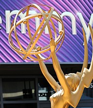 A replica of an Emmy statuette sits on display at the 74th Primetime Emmy Awards at the Microsoft Theater on September 12, 2022. The telecast of the 75th Emmy Awards has been pushed back to air in January, on Martin Luther King, Jr. Day, the Television Academy and Fox announced August 10.
Mandatory Credit:	(Robert Gauthier/ Los Angeles Times/Getty Images