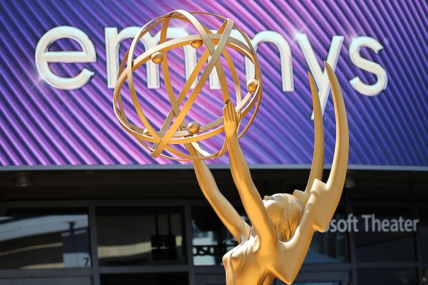 A replica of an Emmy statuette sits on display at the 74th Primetime Emmy Awards at the Microsoft Theater on September 12, 2022. The telecast of the 75th Emmy Awards has been pushed back to air in January, on Martin Luther King, Jr. Day, the Television Academy and Fox announced August 10.
Mandatory Credit:	(Robert Gauthier/ Los Angeles Times/Getty Images