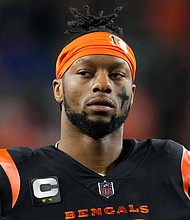 Joe Mixon warms up before a game against the Buffalo Bills on January 2 in Cincinnati.
Mandatory Credit:	Jeff Dean/AP