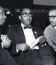 Leaders of the Southern Christian Leadership Conference (SCLC) confer on September 25, 1963,
at First African Baptist Church in Richmond during the organization’s annual convention. From left to right are the Reverend Martin Luther King Jr., president of the SCLC; Joseph E. Lowery, vice-president; and Wyatt Tee Walker, executive director.