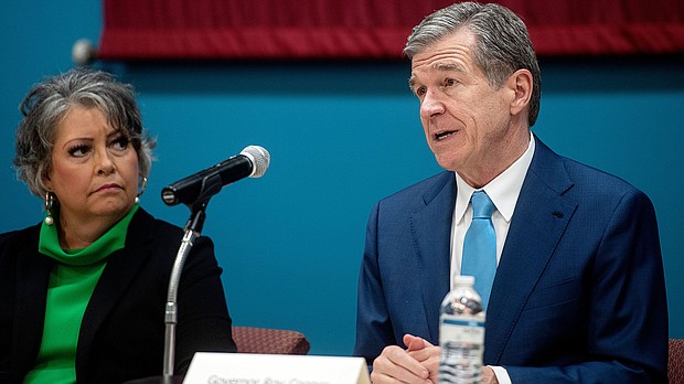 North Carolina Gov. Roy Cooper speaks at a roundtable discussion at Asheville-Buncombe Technical Community College on June 30.
Mandatory Credit:	Angela Wilhelm/Asheville Citizen Times/USA Today Network/File