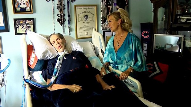 Former Chicago Bears defensive tackle Steve McMichael, left, was named one of three "senior" finalists for the Pro Football Hall of Fame Class of 2024. McMichael's family said the star player, who has been fighting ALS, has something to live for.
Mandatory Credit:	WBBM