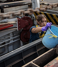 PACIFIC OCEAN
08.21.2023
Photo by Seaman Tomas Valdes 
USS Nimitz (CVN 68)
Aviation Ordnanceman Airman Idaly Lobo, from Houston, conducts maintenance on an upper stage elevator on the flight deck of the aircraft carrier USS Nimitz (CVN 68). Nimitz is underway conducting routine operations. (U.S. Navy photo by Mass Communication Specialist Seaman Tomas Valdes)