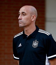Luis Rubiales has refused to resign as head of the Spanish soccer federation.
Mandatory Credit:	Juan Medina/Reuters