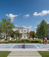 Rendering of NHH Berry outdoor community space.