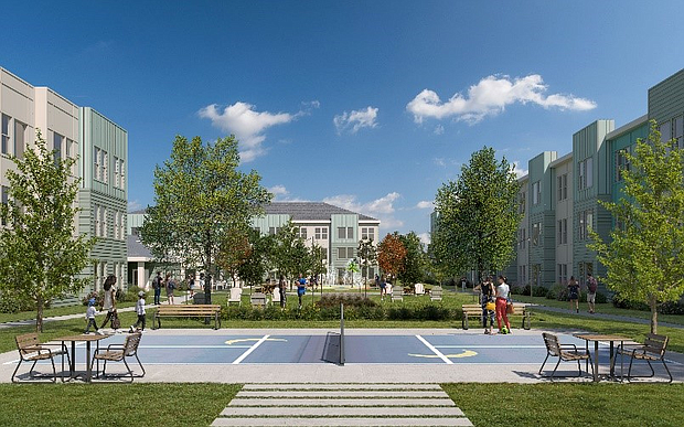 Rendering of NHH Berry outdoor community space.