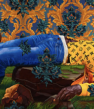 Kehinde Wiley, The Death of Hyacinth (Ndey Buri Mboup), 2022. Oil on canvas, © Kehinde Wiley. Courtesy of Galerie Templon,
Paris. Photo: Ugo Carmeni.