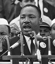 Rev Martin Luther King Jr. addresses marchers during his "I Have a Dream," speech at the Lincoln Memorial in Washington, Aug. 28, 1963.
Mandatory Credit:	AP