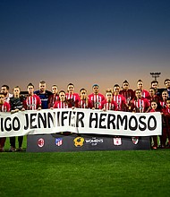 Atletico Madrid show its support for Hermoso.
Mandatory Credit:	Quality Sport Images/Getty Images