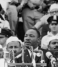 American Religious and Civil Rights leader Dr Martin Luther King Jr (1929 - 1968) gives his "I Have a Dream" speech to a crowd before the Lincoln Memorial during the Freedom March in Washington, DC, on August 28, 1963. The widely quoted speech became one of his most famous.
Mandatory Credit:	Bettmann Archive/Getty Images