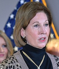 Sidney Powell, an attorney involved in Donald Trump’s post-election legal challenges, seen in November 19, 2020 in Washington, DC entered a not guilty plea and said she would waive her arraignment in the case in Fulton County, according to a new court filing.
Mandatory Credit:	Mandel Ngan/AFP/Getty Images