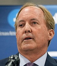 In this May 2023 photo, Texas Attorney General Ken Paxton makes a statement from his office in Austin.
Mandatory Credit:	Eric Gay/AP