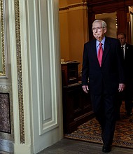Senate Minority Leader Mitch McConnell, seen here at the Capitol on September 6, addressed his colleagues behind closed doors on Wednesday about his health.
Mandatory Credit:	Kevin Dietsch/Getty Images
