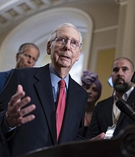 Mitch McConnell spoke to reporters Wednesday for the first time since his second freezing episode last week. He said that he has “no announcements” to make about stepping down, and said, “I’m going to finish my term as leader, and I’m going to finish my Senate term.”