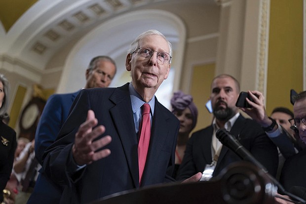 Mitch McConnell spoke to reporters Wednesday for the first time since his second freezing episode last week. He said that he has “no announcements” to make about stepping down, and said, “I’m going to finish my term as leader, and I’m going to finish my Senate term.”