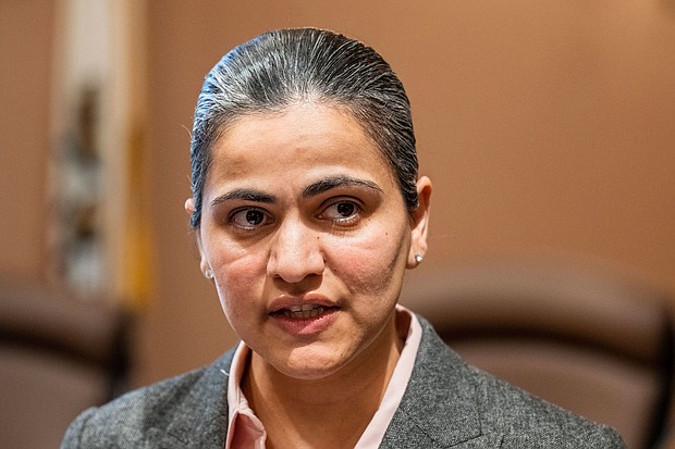 California Democratic state Sen. Aisha Wahab is seen in Sacramento, California, on March 22. Wahab's original bill calling for the ban of caste discrimination was amended following opposition from some Indian American and Hindu groups.
Mandatory Credit:	José Luis Villegas/AP