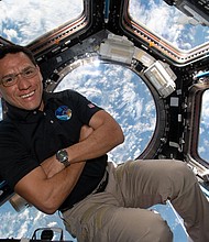NASA astronaut and Expedition 68 Flight Engineer Frank Rubio is seen inside the cupola, the International Space Station's "window to the world," as the orbiting lab flew 263 miles above southeastern England in October 2022.
Mandatory Credit:	NASA