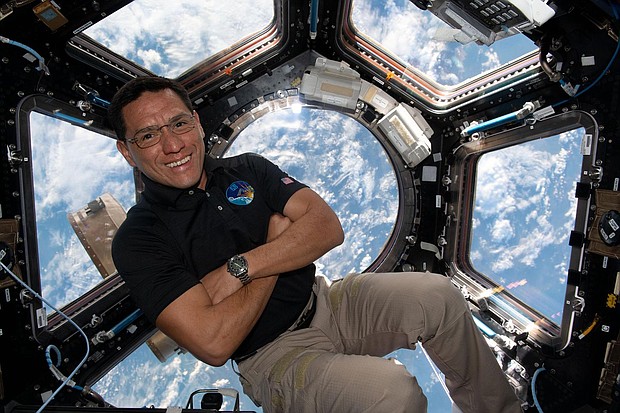 NASA astronaut and Expedition 68 Flight Engineer Frank Rubio is seen inside the cupola, the International Space Station's "window to the world," as the orbiting lab flew 263 miles above southeastern England in October 2022.
Mandatory Credit:	NASA