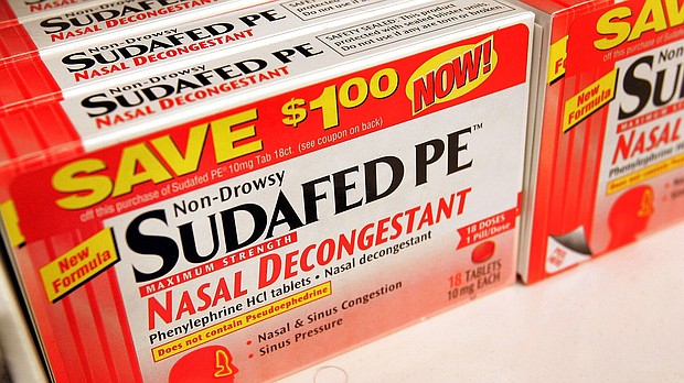 In this 2006 photo, Sudafed PE nasal decongestant is displayed on a shelf at a Walgreens store in Chicago, Illinois. Phenylephrine, a popular ingredient in many over-the-counter allergy and cold medicines, is ineffective in tablet form, an independent advisory committee to the US Food and Drug Administration unanimously agreed on September 12.
Mandatory Credit:	Tim Boyle/Getty Images/File