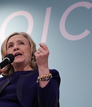 Former U.S. Secretary of State Hillary Rodham Clinton speaks at an event on May 5, 2022. Clinton will make her first public appearance at the White House in more than six years, participating in her first open press event at the executive mansion since former President Donald Trump defeated her in the 2016 election.
Mandatory Credit:	Evelyn Hockstein/Reuters