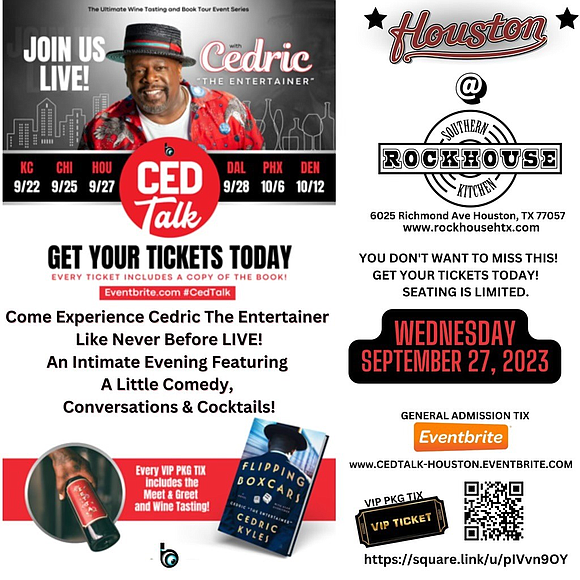 Ced The Entertainer will be in Houston for a one-night only event to showcase his wine, have a conversation with ...
