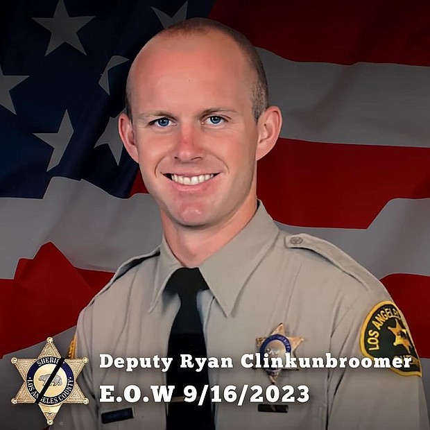 Deputy Ryan Clinkunbroomer was shot while on duty.
Mandatory Credit:	LA County Sheriff's Department
