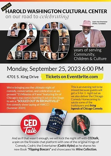 Cedric the Entertainer will be at the Harold Washington Cultural Center on Monday, September 25, at 6:30 p.m. for an …