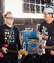 Mark Hoppus and Tom DeLonge of Blink-182 pose backstage at the Sahara Tent during the 2023 Coachella Valley Music and Arts Festival  on April 14 in Indio, California.
Mandatory Credit:	Matt Winkelmeyer/Getty Images for Coachella