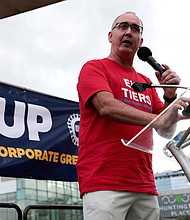 United Auto Workers President Shawn Fain is publicly denouncing former President Donald Trump ahead of his visit next week to Detroit as part of a plea to current and former union members.
Mandatory Credit:	Rebecca Cook/Reuters